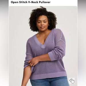 EUC Torrid Open Stitch V-Neck Pullover Sweater 3x Color: Dusk
